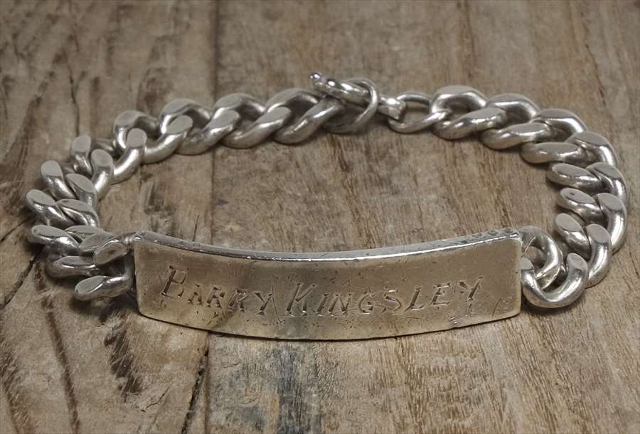 ヴィンテージ  シルバー (B083) ビンテージ アクセ バングル IDブレスレット ロング レア　 Vintage Silver 925 Bracelet