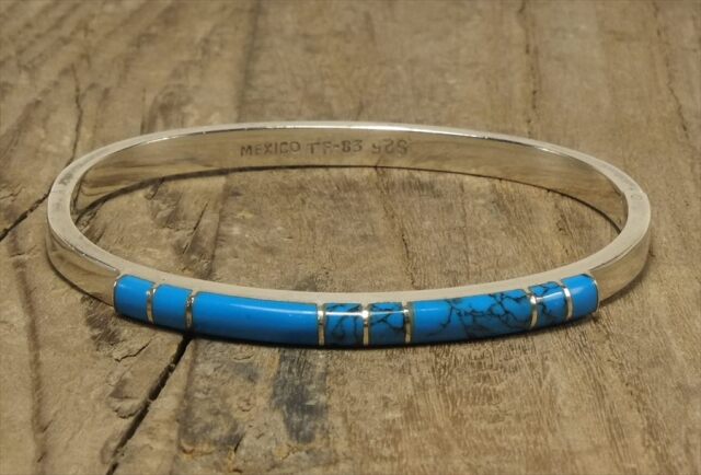 ヴィンテージ メキシカン シルバー (B093) ビンテージ アクセ ターコイズ ヒンジブレスレット レア Vintage Mexican Silver 925 Bangle Bracelet