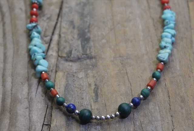 ヴィンテージ　 シルバー925　ターコイズ コーラル ネックレス （N010) Vintage  Silver 925 Turquoise Coral Necklace