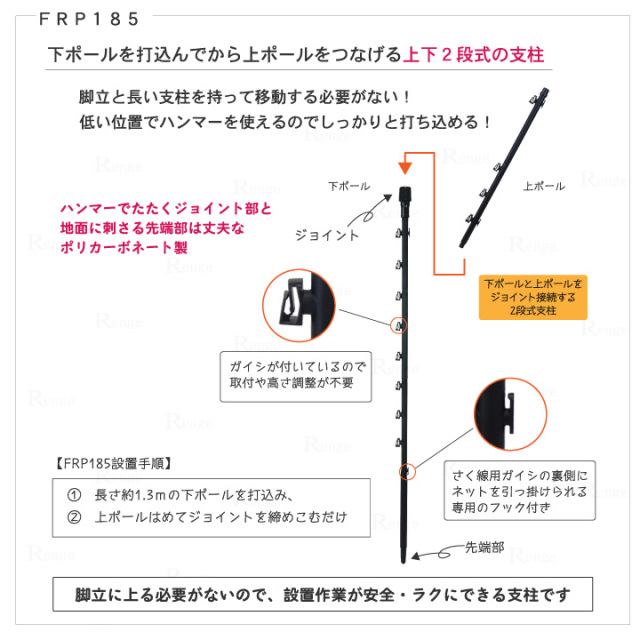 タイガー 電気さく用支柱 FRP185の特長