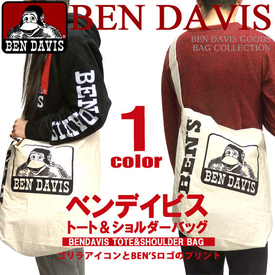 BEN DAVIS ショルダーバッグ ベンデイビス キャンバス トートバッグ ゴリラアイコン プリント BEN-1075