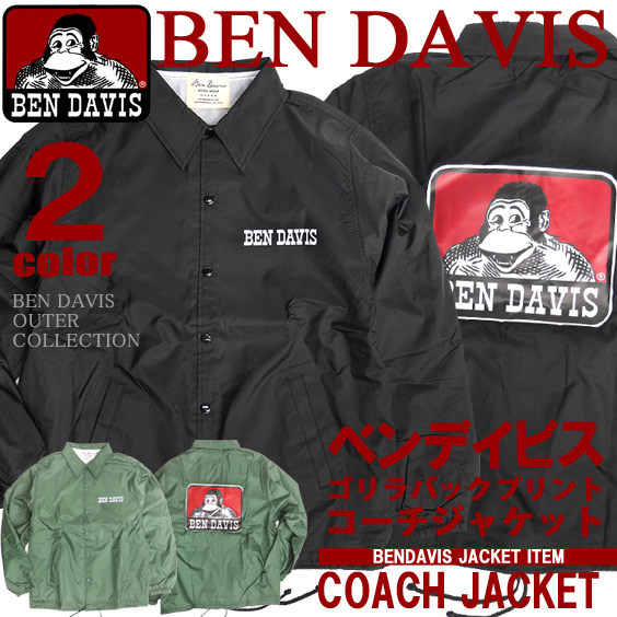 BEN DAVIS コーチジャケット ベンデイビス ナイロンジャケット メンズ バックプリント ゴリラアイコン BEN-1082