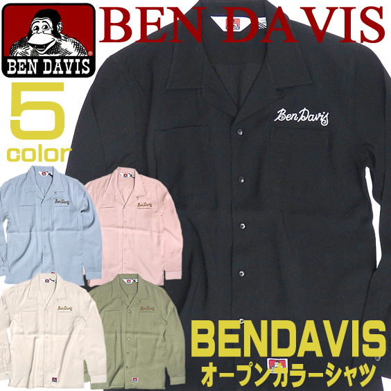 BEN DAVIS シャツ ベンデイビス オープンカラーシャツ メンズ 長袖シャツ ベンデビ 刺繍入り シャツ BEN-1095