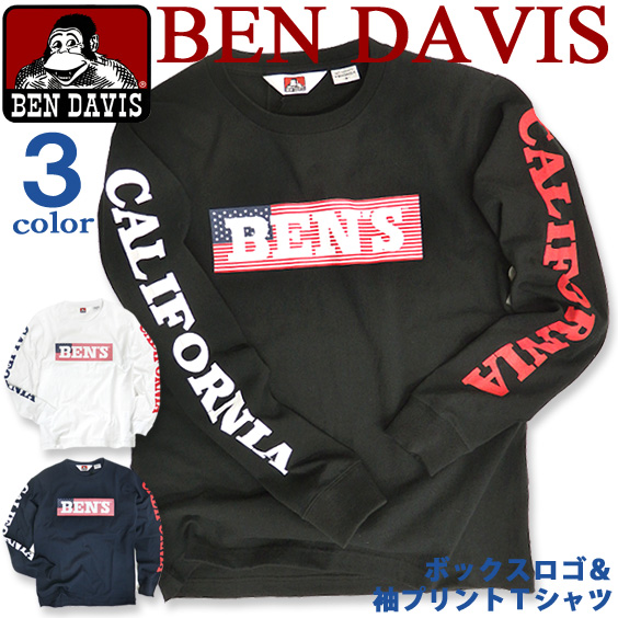 BEN DAVIS Tシャツ ベンデイビス 長袖Tシャツ ボックスロゴプリント メンズ ロンT 袖プリント BEN-1106