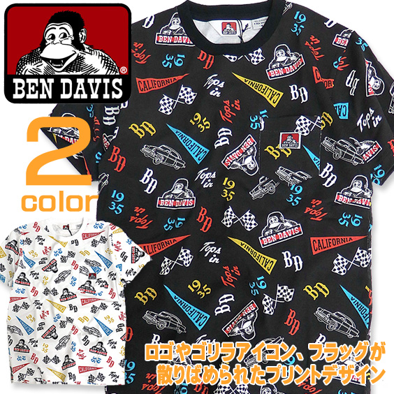 BEN DAVIS Tシャツ 総柄 ポケットTシャツ メンズ 半袖 ベンデイビス 胸ポケット付き トップス BEN-1148