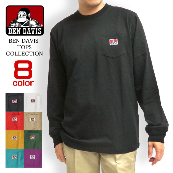 BEN DAVIS Tシャツ ポケット 長袖Tシャツ メンズ ベンデイビス 胸ポケット付き ロンT ゴリラタグ BEN-1199
