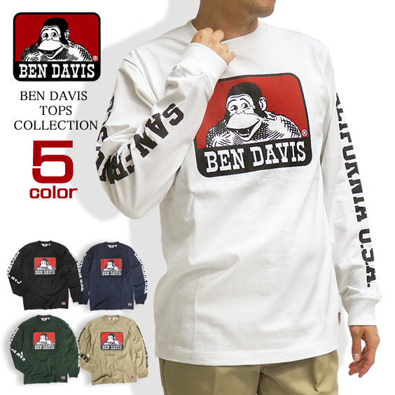 BEN DAVIS Tシャツ ゴリラプリント 長袖Tシャツ メンズ ベンデイビス 袖プリント ロンT ゴリラ BEN-1200