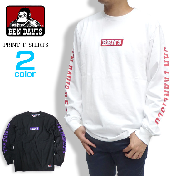 BEN DAVIS Tシャツ BOXロゴ 長袖Tシャツ メンズ ロンT ベンデイビス トップス 袖ロゴプリント BEN-1221