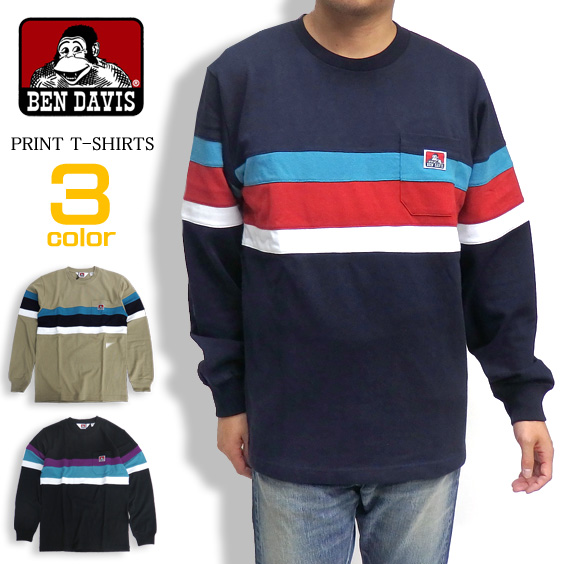 BEN DAVIS Tシャツ ポケット付き 長袖Tシャツ ベンデイビス ポケットTシャツ トップス 切り替えT BEN-1222