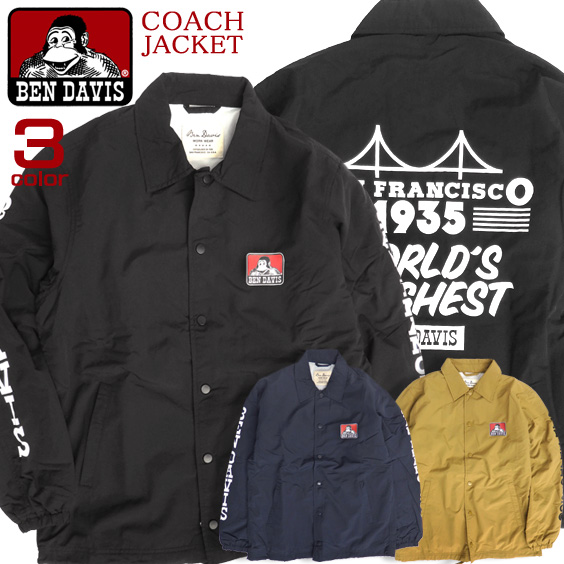 BEN DAVIS コーチジャケット 袖プリント ナイロンジャケット メンズ ベンデイヴィス ゴリラアイコン BEN-1247