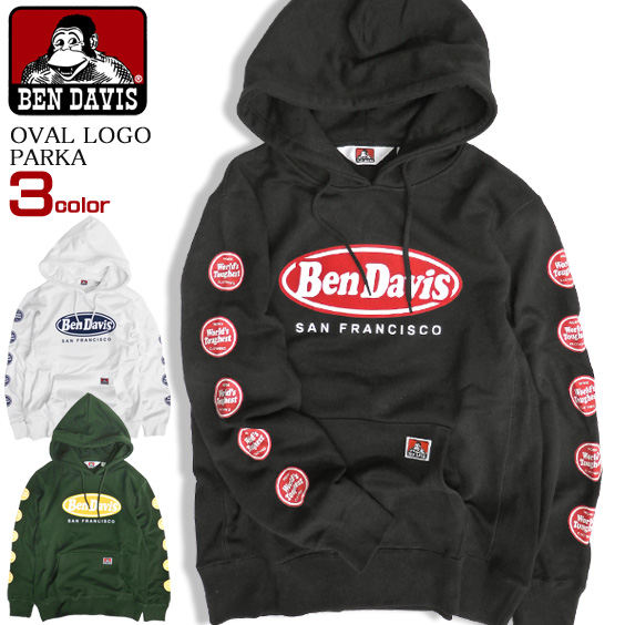 BEN DAVIS パーカー オーバルロゴ スウェットパーカー メンズ ベンデイビス プルオーバー 袖プリント BEN-1276