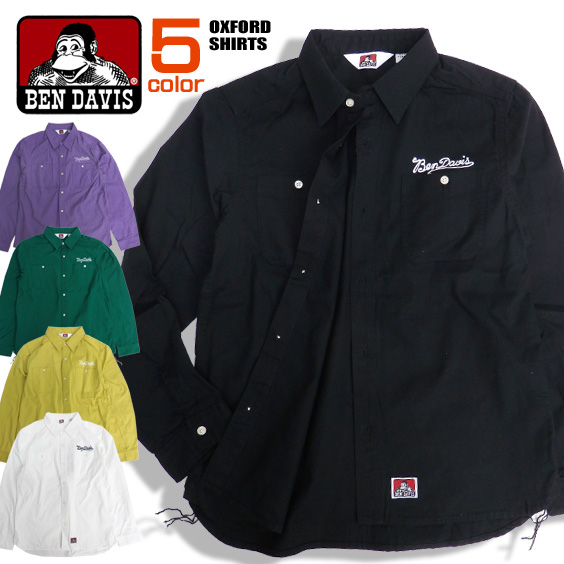 BEN DAVIS 長袖シャツ チェーン刺繍 オックスフォードシャツ メンズ ベンデイビス ゴリラ トップス BEN-1302