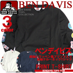 長袖Tシャツ ベンデイビス メンズ BEN DAVIS Tシャツ 袖プリント ベンデイヴィス ワッペンプリント BEN-1084