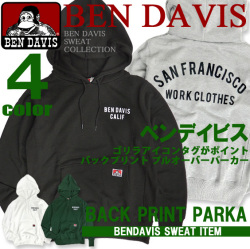 パーカー ベンデイビス メンズ スウェットパーカー BEN DAVIS プルオーバー スエット バックプリント BEN-1086