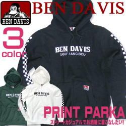 BEN DAVIS パーカー ベンデイビス プルオーバーパーカー メンズ スウェット 裏毛 チェッカーフラッグ BEN-1097