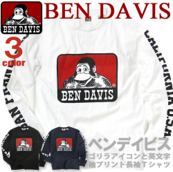 BEN DAVIS Tシャツ ベンデイビス 長袖Tシャツ メンズ ロンT ゴリラアイコン 袖プリント 綿素材 BEN-1104