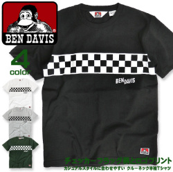 BEN DAVIS Tシャツ チェッカーフラッグ柄 半袖Tシャツ メンズ クルーネック トップス ベンデイビス BEN-1142