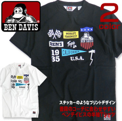 BEN DAVIS Tシャツ ステッカープリント 半袖Tシャツ ロゴ プリント ベンデイビス メンズTシャツ BEN-1173