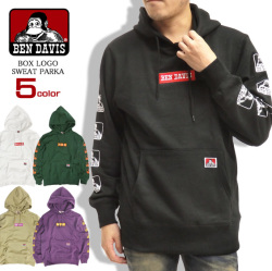 BEN DAVIS パーカー ボックスロゴ スウェットパーカー ベンデイビス 袖プリント メンズ スエット BEN-1235