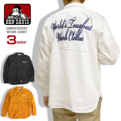 BEN DAVIS ワークシャツ 刺繍 長袖シャツ メンズ トップス ベンデイビス チェーン刺繍 綿素材 BEN-1239