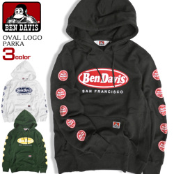 BEN DAVIS パーカー オーバルロゴ スウェットパーカー メンズ ベンデイビス プルオーバー 袖プリント BEN-1276