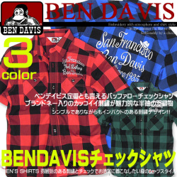 BEN DAVIS シャツ ベンデイビス 半袖シャツ ベンデービス 刺繍入りバッファローチェックシャツ。BEN-960