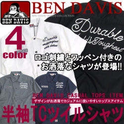 BEN DAVIS TCツイルシャツ ベンデイビス 半袖シャツ ベンデービス シャツ メンズ シャツ ロゴ刺繍 ワッペン BEN-965