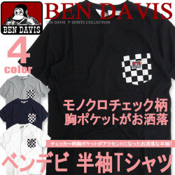 BEN DAVIS Tシャツ ベンデイビス 半袖Tシャツ モノトーンチェック柄の胸ポケット ポケットT メンズ Tシャツ BEN-986
