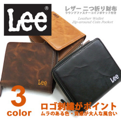 Lee 財布 リー ２つ折り財布 0520371 ロゴ刺繍 ラウンドファスナー コインポケット付き 二つ折り財布 LEE-002