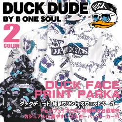 DUCK DUDE パーカー ダックデュード プルオーバーパーカー スウェット アヒルフェイスとロゴの総柄 PKL-219