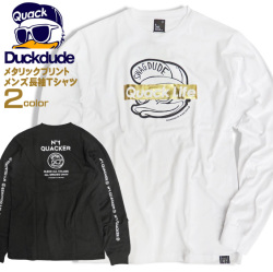 DUCK DUDE Tシャツ メンズ ロンT アヒル ダックデュード 長袖Tシャツ 箔プリント 金色 袖プリント TSL-103