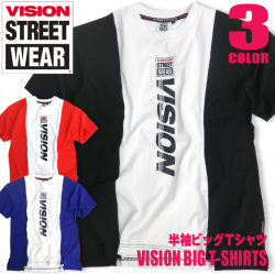 VISION Tシャツ 切り替え 半袖Tシャツ ロゴプリント ビッグサイズ メンズ トップス ヴィジョン VISION-009