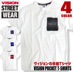 VISION Tシャツ ボア付き胸ポケット 半袖Tシャツ ヴィジョン トップス 半袖 メンズ ストリート系 VISION-027