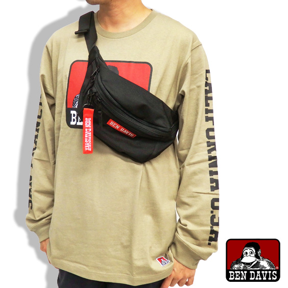 BEN DAVIS ボディバッグ ロゴテープリボン ウエポ ボックスロゴ 刺繍