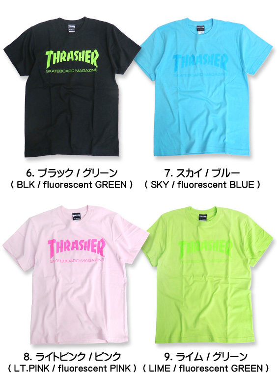 THRASHER Tシャツ 蛍光プリント 半袖Tシャツ スラッシャー ロゴ