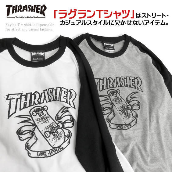 THRASHER Tシャツ スラッシャー 7分袖Tシャツ メンズ ラウンド裾 七分