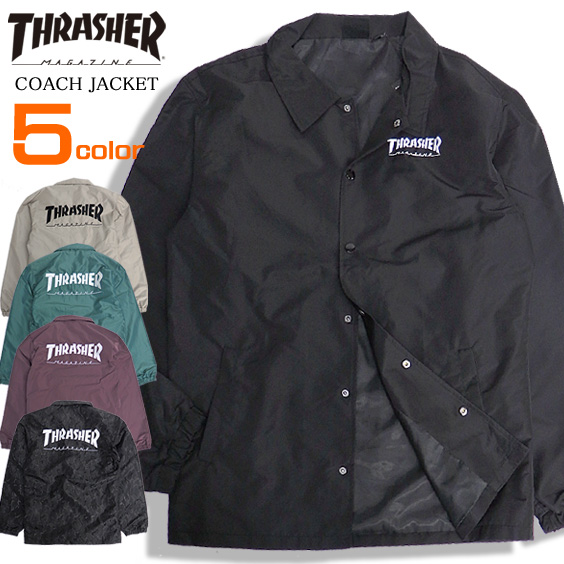 THRASHER ジャケット ロゴ刺繍 コーチジャケット メンズ スラッシャー