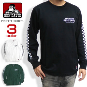 BEN DAVIS Tシャツ チェッカーフラッグ柄 長袖Tシャツ メンズ ロンT ベンデイビス トップス ロゴ BEN-1219