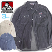 BEN DAVIS 長袖シャツ ヒッコリーストライプ シャツ メンズ ベンデイビス ゴリラマーク ブランドタグ BEN-1301