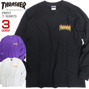 THRASHER Tシャツ ファイアーロゴ 長袖Tシャツ メンズ ロンT 長袖トップス クルーネック THRASHER-093