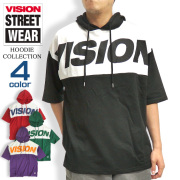 VISION パーカー 切り替え 5分袖パーカー ビッグシルエット メンズ ビジョンストリートウェア VISION-038