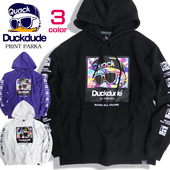 DUCK DUDE パーカー スプラッシュ プリント 袖ロゴ ダックデュード スウェットパーカー ビーワンソウル PKL-320