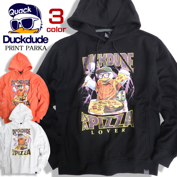 DUCK DUDE パーカー ピザとアヒルプリント スウェットパーカー ダックデュード アヒルパーカー メンズ ビーワンソウル PKL-328