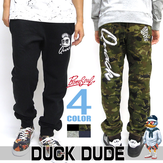 DUCK DUDE ダックデュード 裏起毛スエットパンツ。スケーターアヒルプリント。レディースも使える。PTL-036