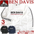 BEN DAVIS Tシャツ ベンデイビス 長袖Tシャツ チェッカーフラッグ柄 袖プリント メンズ ロンT BEN-1107