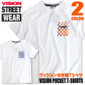 VISION Tシャツ 南国なチェッカーフラッグ柄 胸ポケット付き 半袖Tシャツ ヴィジョン トップス VISION-028