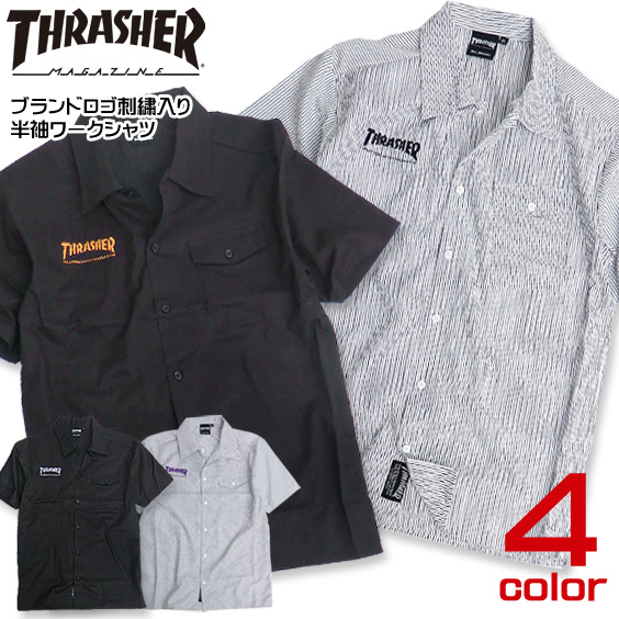 THRASHER シャツ ロゴ刺繍 スラシャー 半袖シャツ 刺繍 トップス スケーター系 THRASHER-020