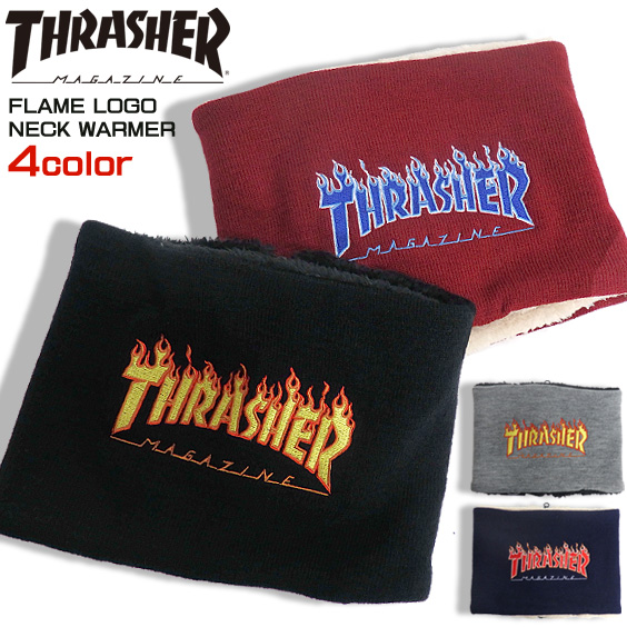 THRASHER ネックウォーマー フレイムロゴ刺繍 スヌード ボア メンズ スラッシャー 雑貨 THRASHER-1041