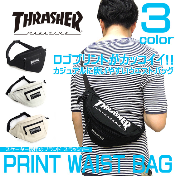 THRASHER バッグ スラッシャー ウエストバッグ ロゴプリント ウエストポーチ THRASHER-THC-200
