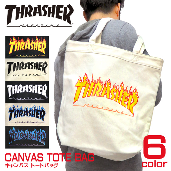 THRASHER バッグ スラッシャー トートバッグ キャンバス地 肩掛け カバン ロゴプリント THRASHER-THC800